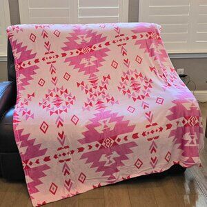 Super Soft Flannel Fleece Blanket (Style: Pink & Aztec) [LWFB220-PinkAztec]